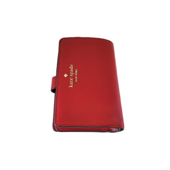 Kate Spade KN227 Madison Textured Patent Medium Compact Bifold Wallet Red Jam - Picture 5 of 9